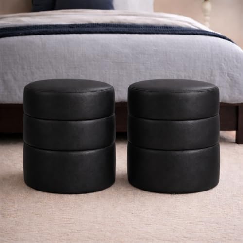 HomePop 18" Round Ottoman - Black Faux Leather