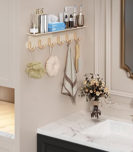 Wall Hooks with 22'' Shelf Coat Rack Wall Mount with 6 Hooks Entryway...