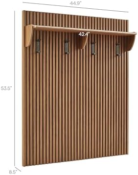 Modway Render Modern Fluted Wood Coat Rack Panel in Walnut with Shelf and Hoo...
