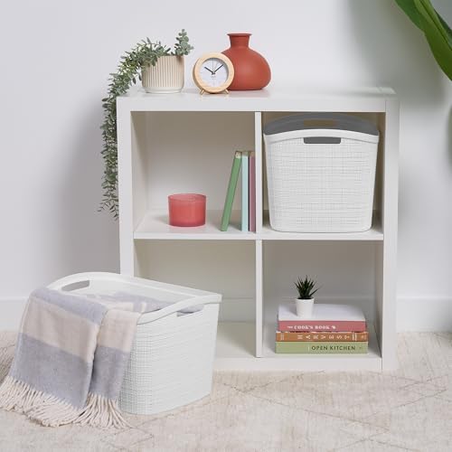 Curver Set of 2 XL 30.5L Jute Decorative Plastic Organization and Storage Bas...