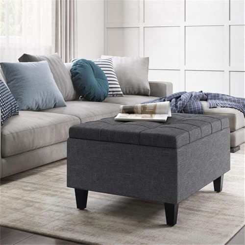 SIMPLIHOME Harrison 34" Wide Linen Look Rectangle Ottoman in Slate Grey