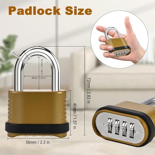 4 Pack Combination Locks, Golden 4-Digit Heavy Duty Combo Lock