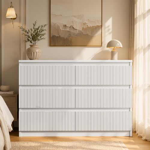 Jocoevol 6 Drawer Fluted Dresser, Modern Chest of Drawers for Bedroom with Hi...