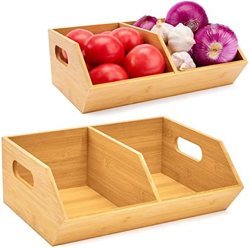 2 Set Bamboo Storage Bin, Pantry Organization and Storage Baskets, Kitchen Or...