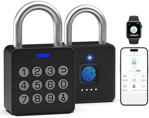 Fingerprint Gym Locker Lock with Code Keypad, Weatherproof Padlock