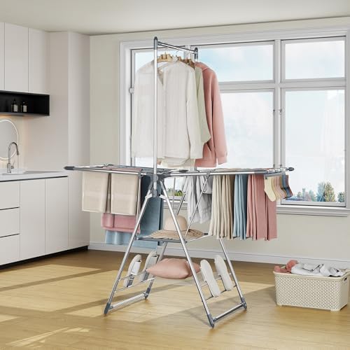 APEXCHASER Clothes Drying Rack with High Hanger, 3-Level Drying Racks