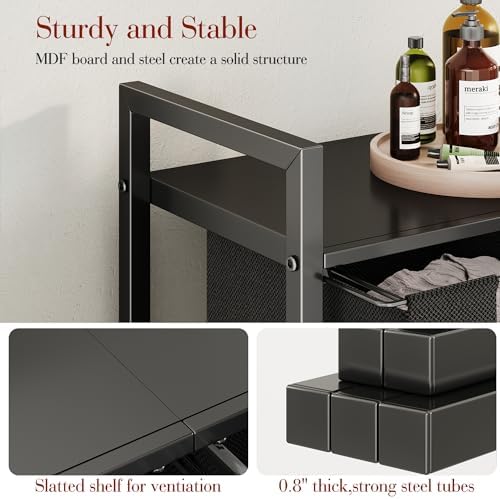 Kitstorack Laundry Basket Organizer, Laundry Hamper with Shelf & 2 Pull-O...