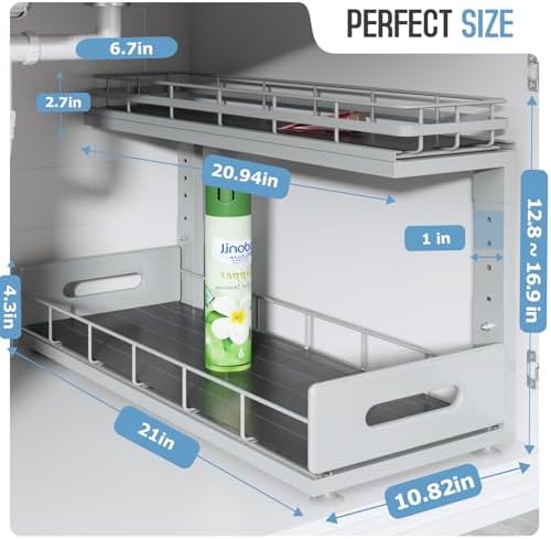 Under Sink Organizer Upgrade To Professional Rails,2-Tier Dual Pull Out Cabin...