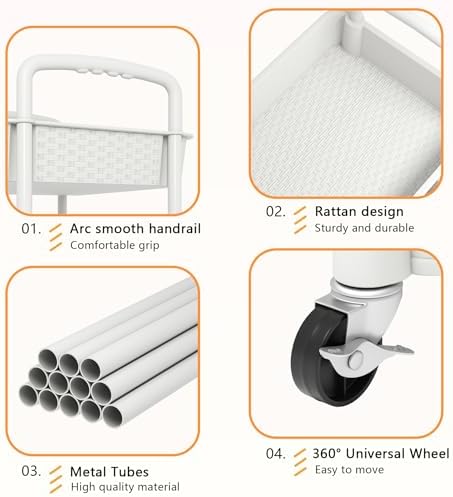 MOYIPIN 4-Tier Plastic Rolling Utility Cart with Handle,White