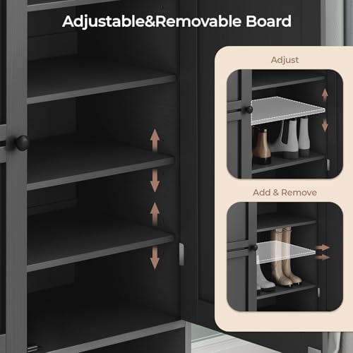 Shoe Storage Cabinet with 2 Doors, 6-Tier Shoe Cabinet with 3 Adjustable Shel...