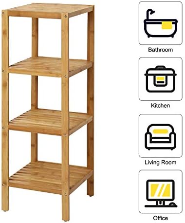 Kinsuite Bamboo Bathroom Shelf 4-Tier Storage Rack Standing Shelf Units for L...