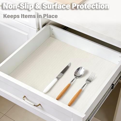 Shelf and Drawer Liners for Kitchen Cabinet,Off-White Cupboard Liner