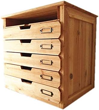 5 Flat Drawer Organizer for Home or Office Desk - Wooden Chest of Drawers - File Organizer with Drawers & 1 Paper Tray Slot - Desk Organizer w/ Storage Drawers & Label Holders - Wood File Box