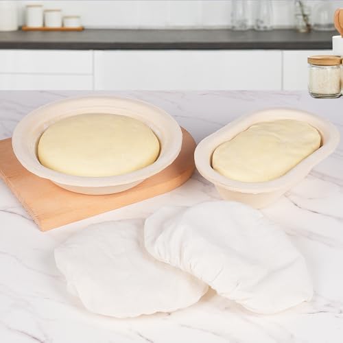 9" Round & 10" Oval Wood Pulp Banneton Bread Proofing Basket Se...
