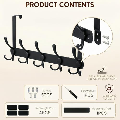 Over The Door Hooks,Coat Rack for Hanging Clothes Hat Towel (Heavy Duty Black...