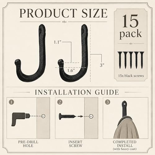 15 Pack Railroad Spike Cast Iron Hooks Rustic Black Vintage Coat Hanger Wall ...