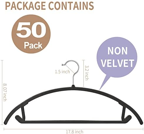 Ergonomic Curved Plastic Hangers 50 Pack No-Bump Black, Heavy Duty