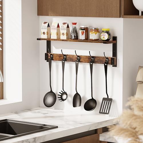 Oraich Coat Rack Wall Mount with Hooks and Shelf for Coat, Backpack, Key, Clo...