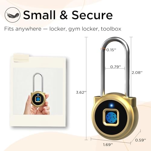 Fingerprint Lock - 2.1 Inch Long Shackle Combination Lock with Fingerprint Bl...
