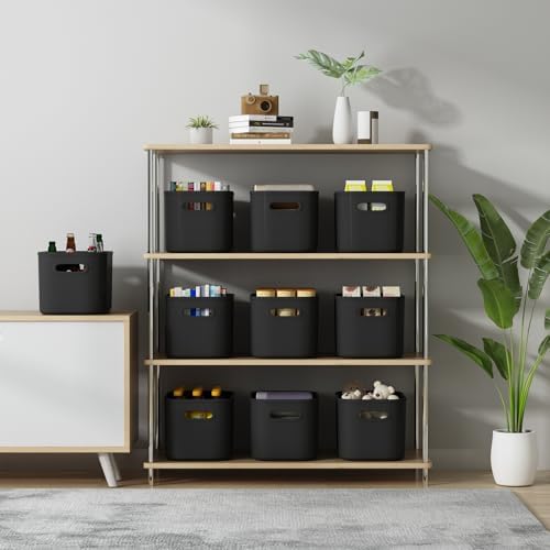 ORGIDOL 8 Pack Black Storage Bins with Lids Stackable Storage Container for O...