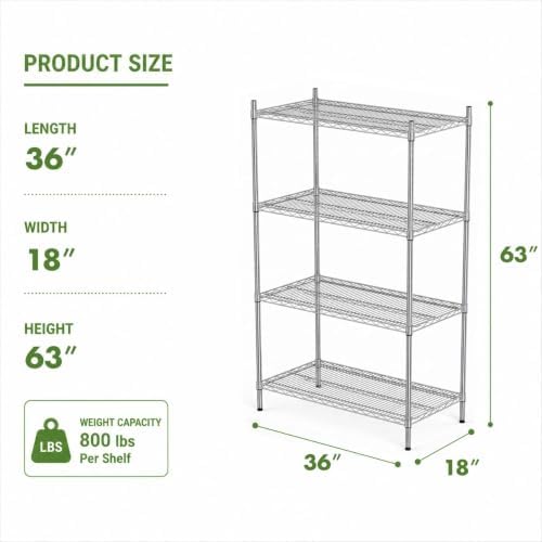 APLSS NSF 4-Tier Chrome Storage Shelves, 18"x36"x63", Dry Envi...