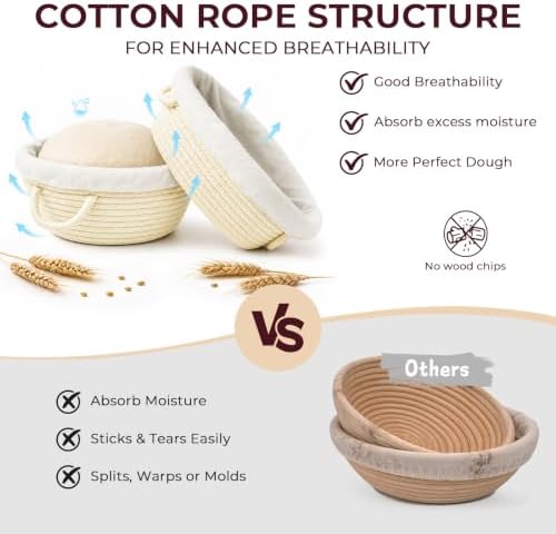 Cotton Rope Banneton Bread Proofing Basket, Round & Oval, Set of 4