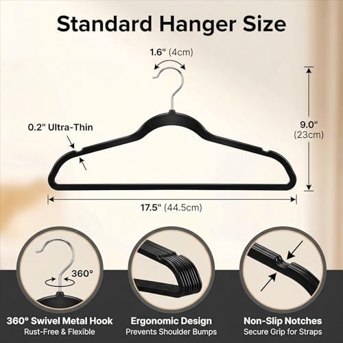 HOUSE DAY Black Plastic Hangers 50 Pack - Ultra-Thin Heavy Duty Non-Velvet