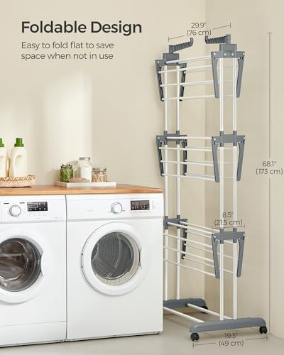 SONGMICS 4-Tier Clothes Drying Rack, Foldable, Rolling, 66.6-Inch Tall
