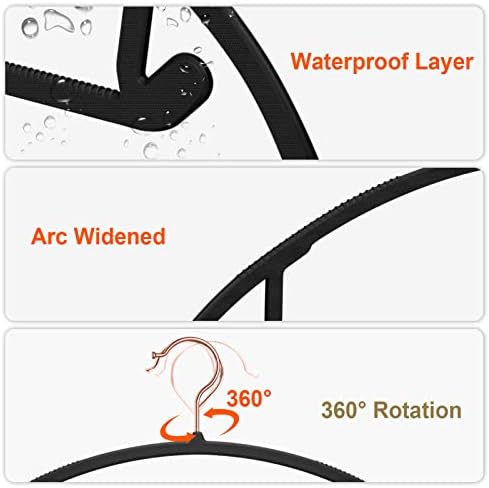 OIKA 50 Pack No-Bump Plastic Clothes Hangers, Black, Non-Slip, Space-Saving