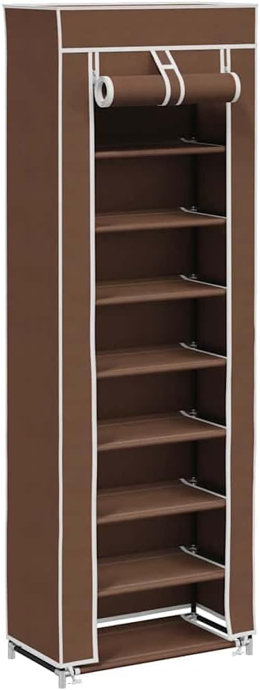 vidaXL Fabric Shoe Cabinet with Cover 22" x 11" x 64" Brown