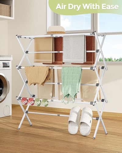 APEXCHASER 3-Tier Foldable Clothes Drying Rack, 37.6" H, White