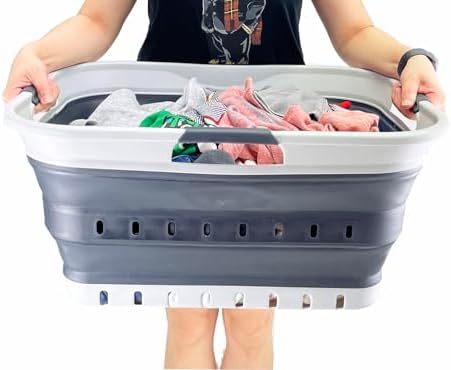 SAMMART 42L (11 gallon) Collapsible Plastic Laundry Basket - Foldable Pop Up ...
