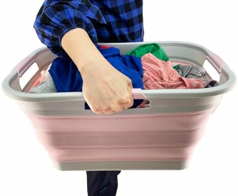 SAMMART 30L (8 gallon) Collapsible Plastic Laundry Basket-Foldable Pop Up Sto...