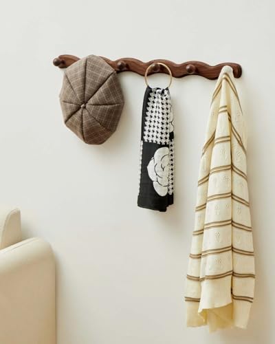 Wood Coat Rack Wall Mount - Walnut Coats Hook Hanger Wall-Mounted, Wave-Shape...