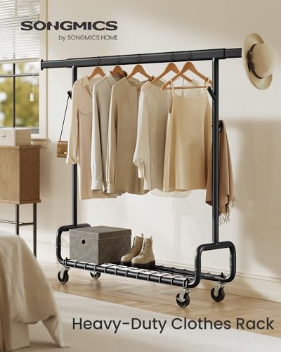 SONGMICS Clothes Rack, Heavy-Duty Rolling Garment Rack with Shelf