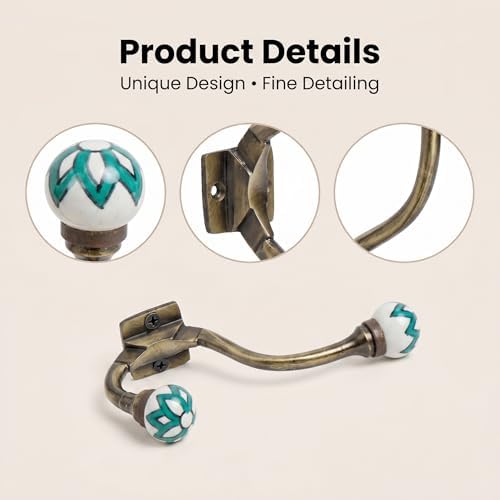 IndianShelf 6 Colorful Decorative Ceramic Iron Heavy Duty Double Coat Hooks