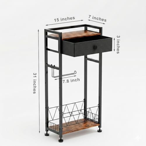 Freestanding Toilet Paper Holder Stand with Storage Drawer, Narrow Bathroom S...