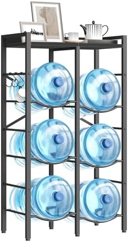 HOOBRO 5 Gallon Water Jug Holder 6 Bottles, Water Jug Rack, 3 Tier Water Bott...