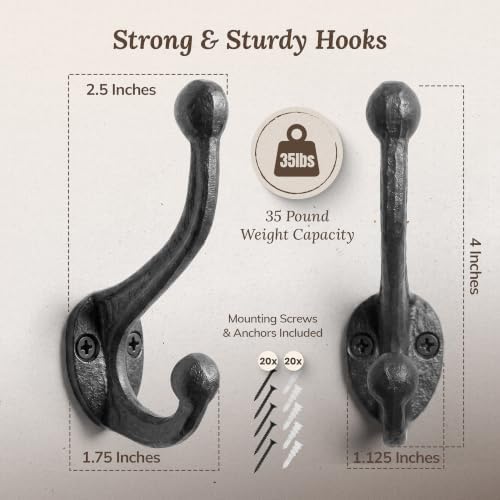 My Fancy Farmhouse Rustic Cast Iron Coat Hooks (10 Pack) Wall Mounted Farmhou...