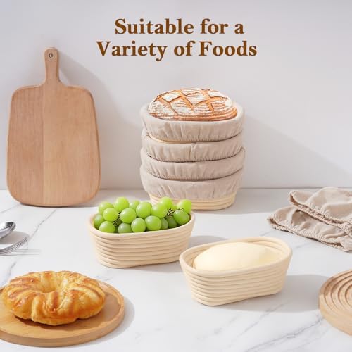 6.5 Inch Banneton Bread Proofing Basket Oval Mini Banneton Basket Set of 6, S...