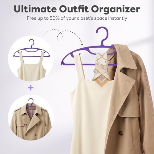 HOUSE DAY Wide Shoulder Plastic Hangers 36 Pack, Ergonomic Curved, Purple
