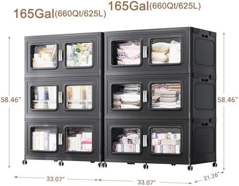 BROVIEW 330Gal Storage Bins, 1320Qt Extra Large Stackable Storage Box with Li...