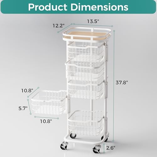 5 Tier Rotating Kitchen Storage Cart, Fruit Vegetable Potato Rack Stand
