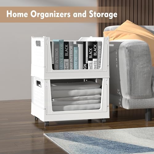 Stackable Plastic Storage Basket, 3 Pack Foldable Closet Organizers and Stora...