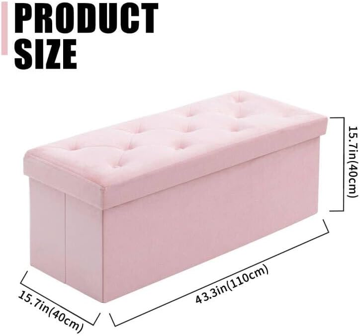BRIAN & DANY 43 Inches Folding Storage Ottoman Bench, Velvet Ottoman with...