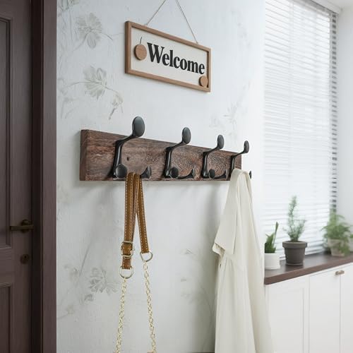 WEBI Coat Rack Wall Mount,24" Solid Wood Coat Hooks Wall Mounted Coat Ha...