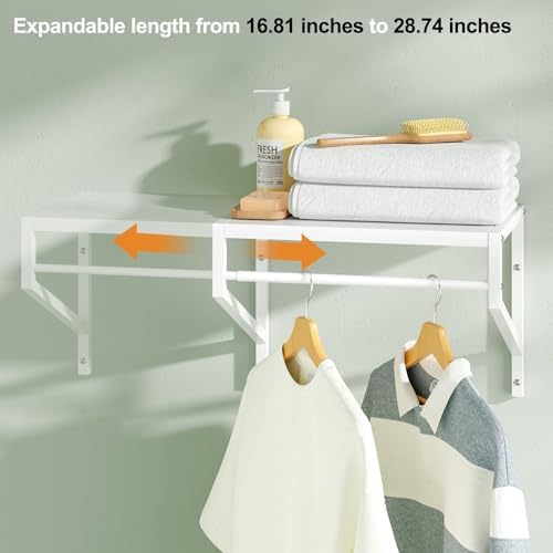 ThreeHio 2 Pack Expandable Laundry Room Shelves with Hanging Rod, Over Washer...