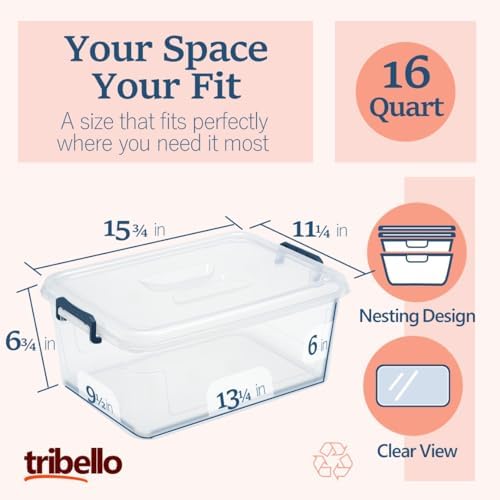 Tribello Clear Storage Bins with Lids, 12-Pack Stackable Plastic Storage Cont...
