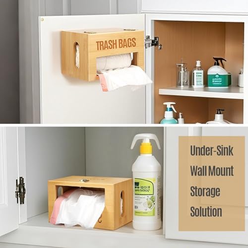 Libreshine Bamboo Trash Bag Holder, Freestanding or Wall-Mounted Organizer
