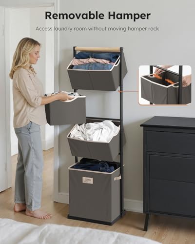 SOLEDI 4-Tier Laundry Hamper Sorter Vertical Laundry Basket for Small Space